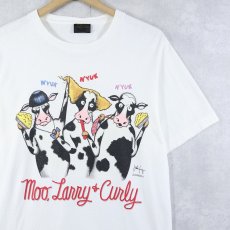 画像1: 90's The Three Stooges USA製 "Moo. Larry Curly" パロディイラストプリントTシャツ L (1)