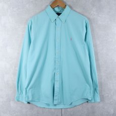 画像1: Ralph Lauern "CUSTOM FIT" ストライプ柄織り コットンボタンダウンシャツ L (1)