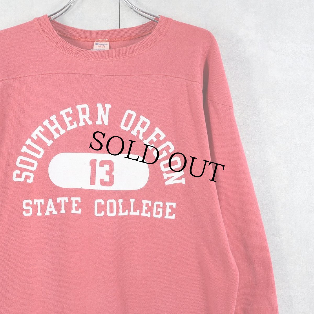 画像1: 80's Champion トリコタグ USA製 "SOUTHERN OREGON" ラバープリントフットボールTシャツ L (1)