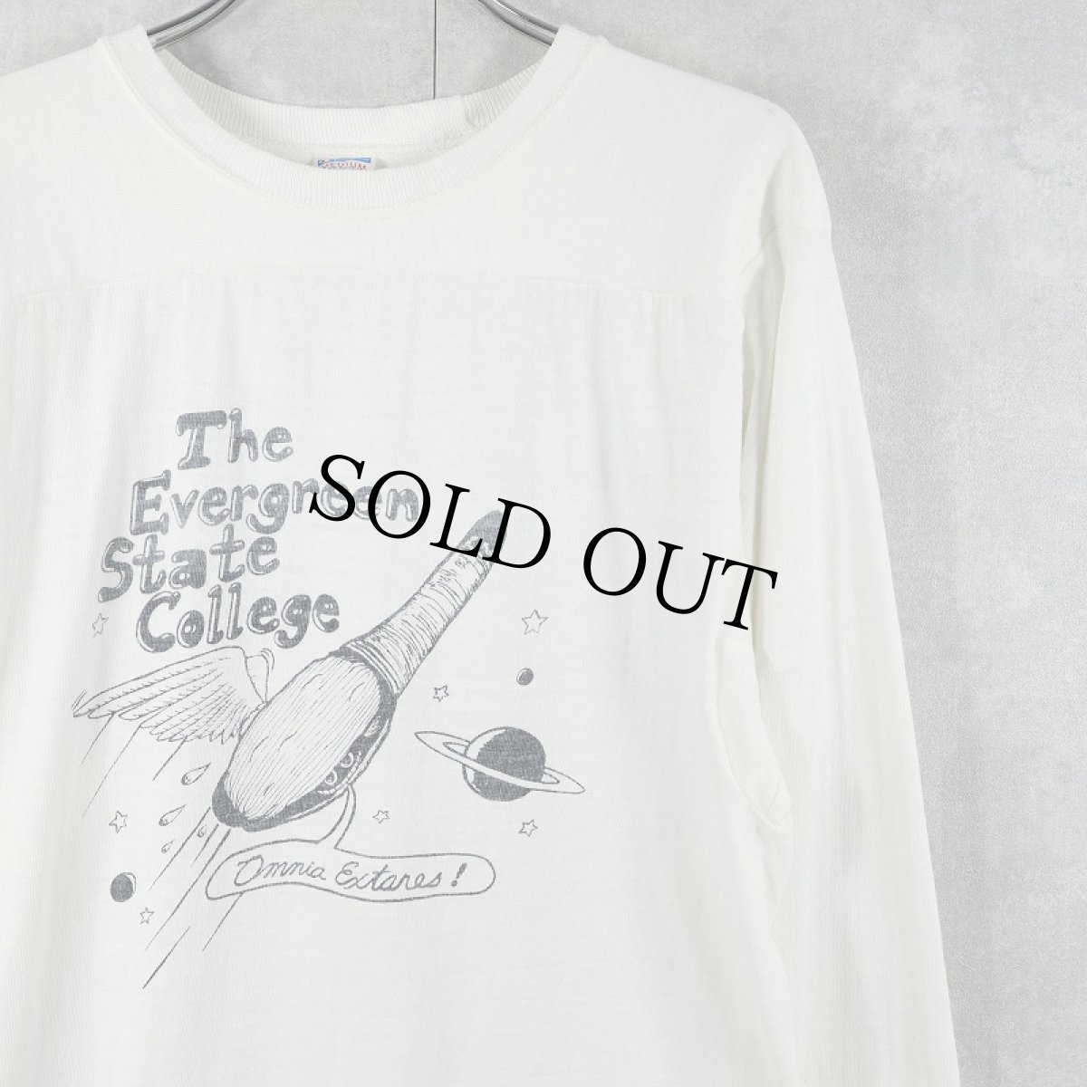 画像1: 70〜80's Champion バータグ USA製 "The Evergreen State College" 染み込みプリントフットボールTシャツ M (1)