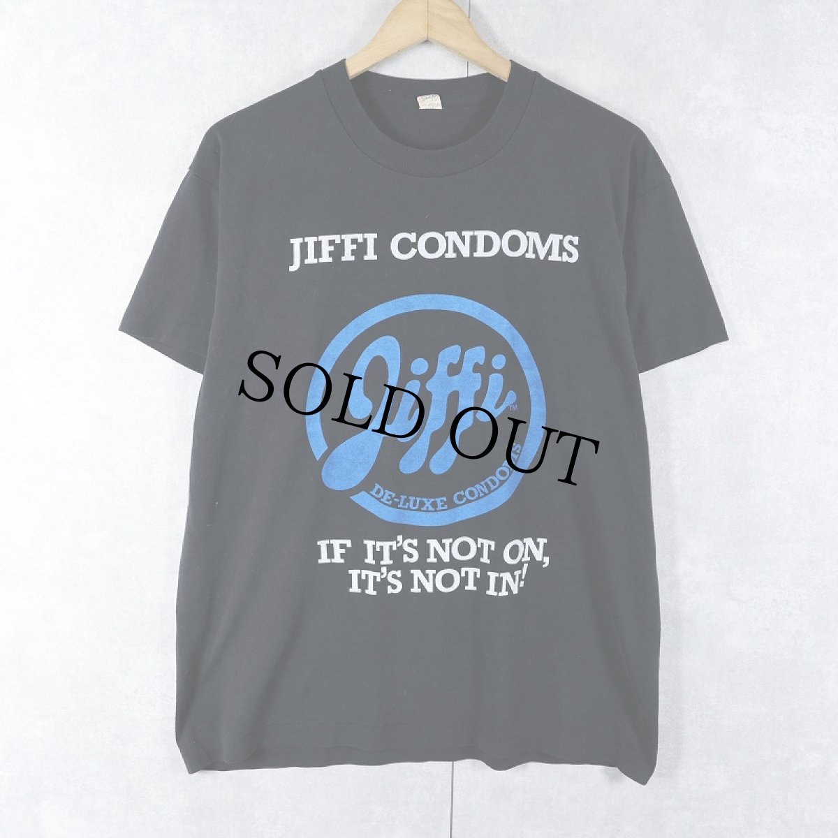 画像1: 80's JIFFI CONDOMS USA製 ロゴプリントTシャツ BLACK XL (1)