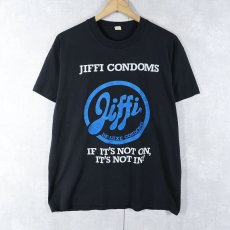 画像1: 80's JIFFI CONDOMS USA製 ロゴプリントTシャツ BLACK XL (1)