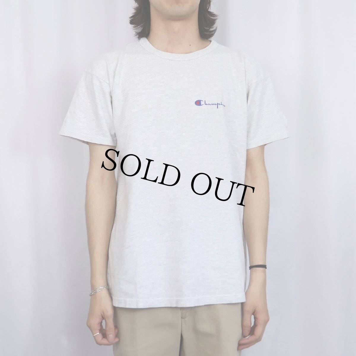 画像2: 80〜90's Champion USA製 青刺繍タグ 中期 ロゴプリントTシャツ L (2)