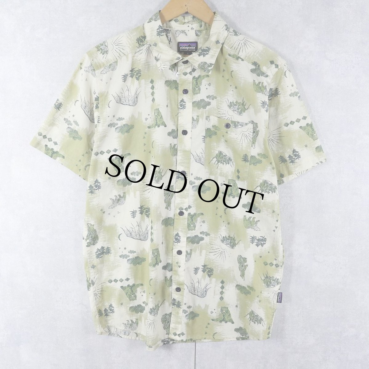 画像1: 2018SS Patagonia "ORGANIC COTTON" 総柄 コットンアロハシャツ M (1)