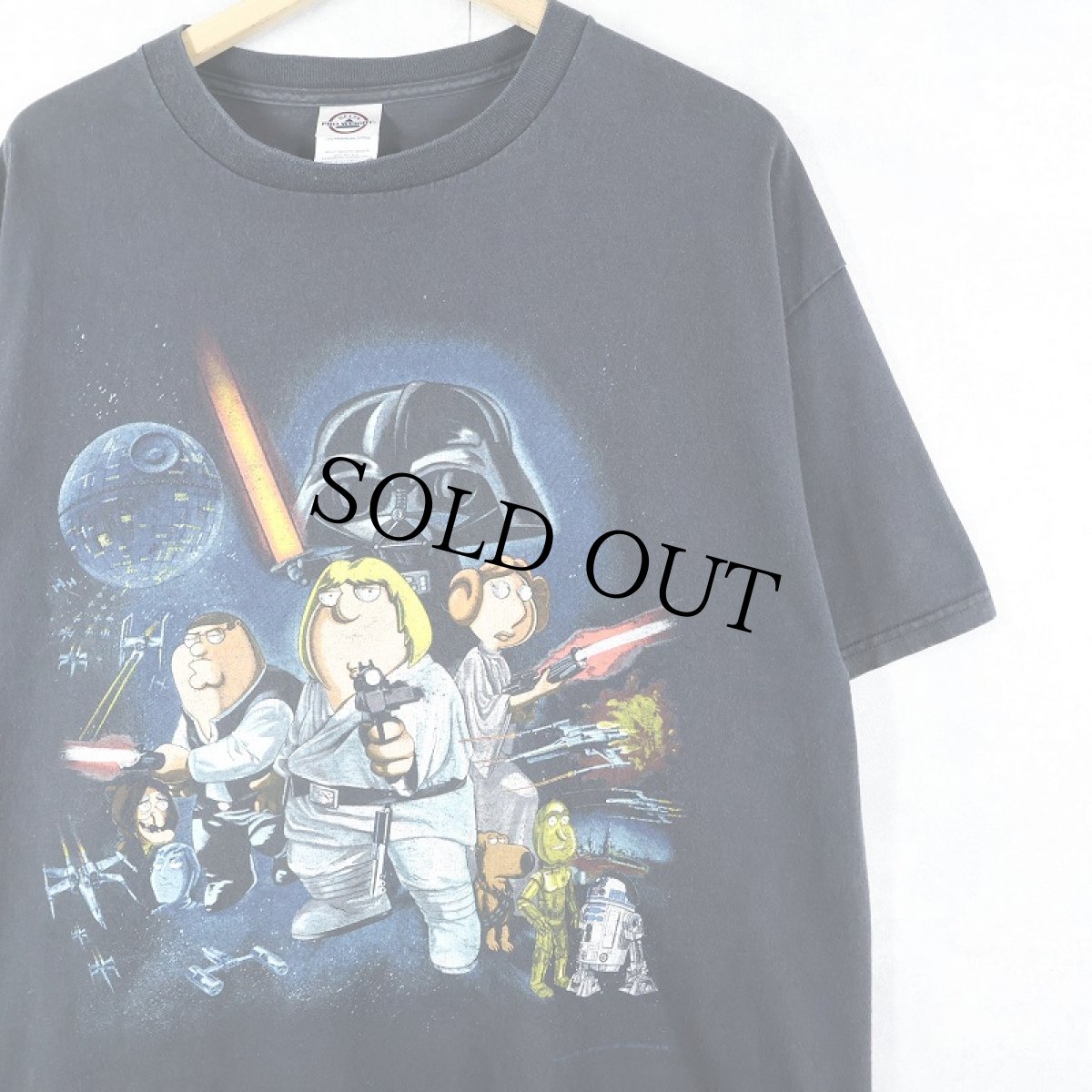 画像1: 2000's FAMILY GUY "STAR WARS" コメディアニメ キャラクターパロディプリントTシャツ BLACK XL (1)
