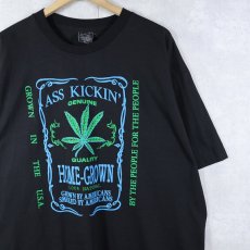 画像1: 90's USA製 ASS KICKIN' HOME-GROWN ガンジャ パロディプリントTシャツ BLACK XL (1)
