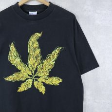 画像1: 90's USA製 ガンジャプリントTシャツ BLACK L (1)
