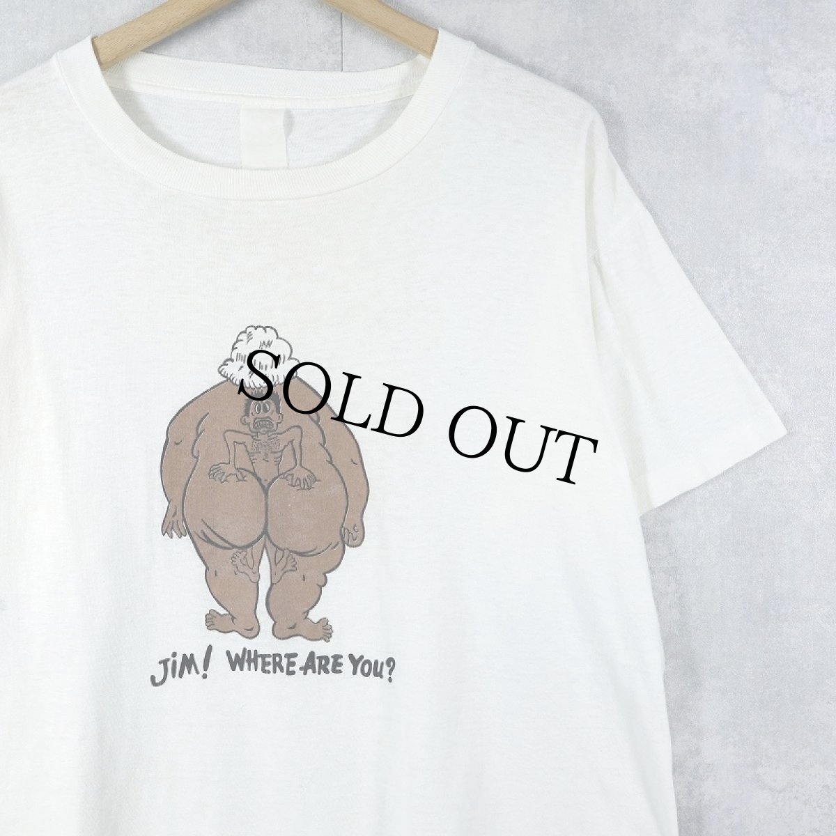 画像1: 90's "JIM! WHERE ARE YOU?" シュールイラストプリントTシャツ (1)