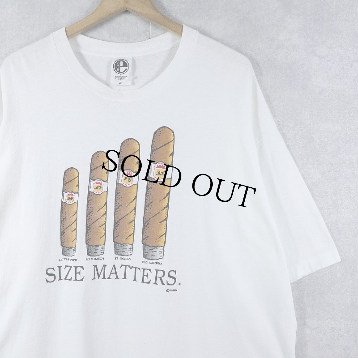画像1: 90's USA製 "SIZE MATTERS." 葉巻プリントTシャツ XL (1)