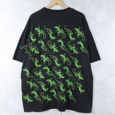 画像2: 90's USA製 イグアナプリントTシャツ BLACK XXL (2)