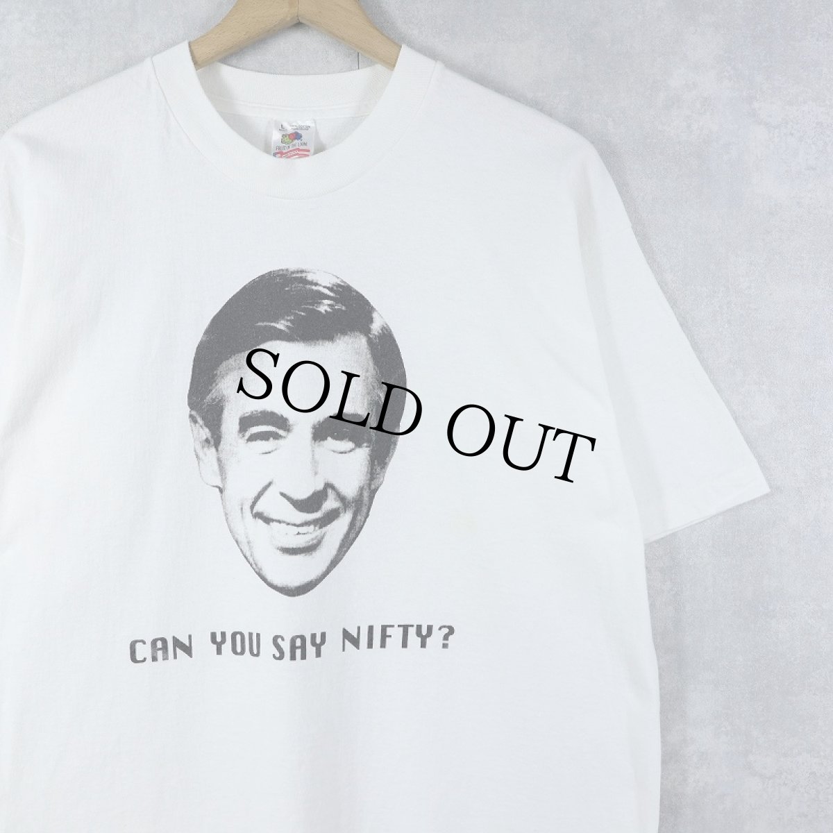 画像1: 90's Mister Rogers USA製 "CAN YOU SAY NIFTY?" 司会者プリントTシャツ L (1)