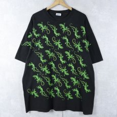 画像1: 90's USA製 イグアナプリントTシャツ BLACK XXL (1)