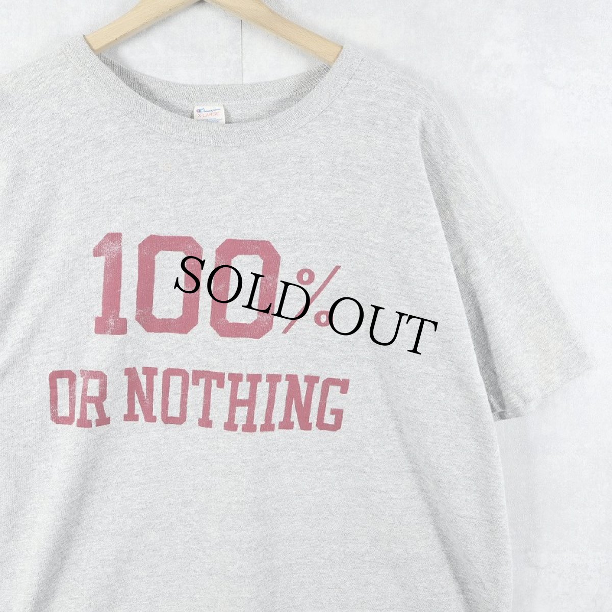 画像1: 80's Champion トリコタグ USA製 "100% OR NOTHING" 染み込みプリントTシャツ XL (1)