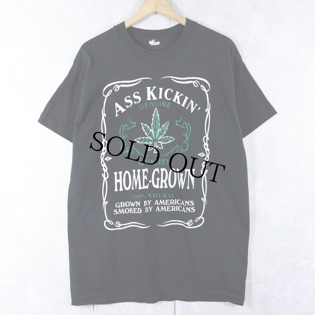 画像1: 90's ASS KICKIN' HOME-GROWN ガンジャ パロディプリントTシャツ BLACK L (1)