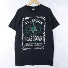 画像1: 90's ASS KICKIN' HOME-GROWN ガンジャ パロディプリントTシャツ BLACK L (1)