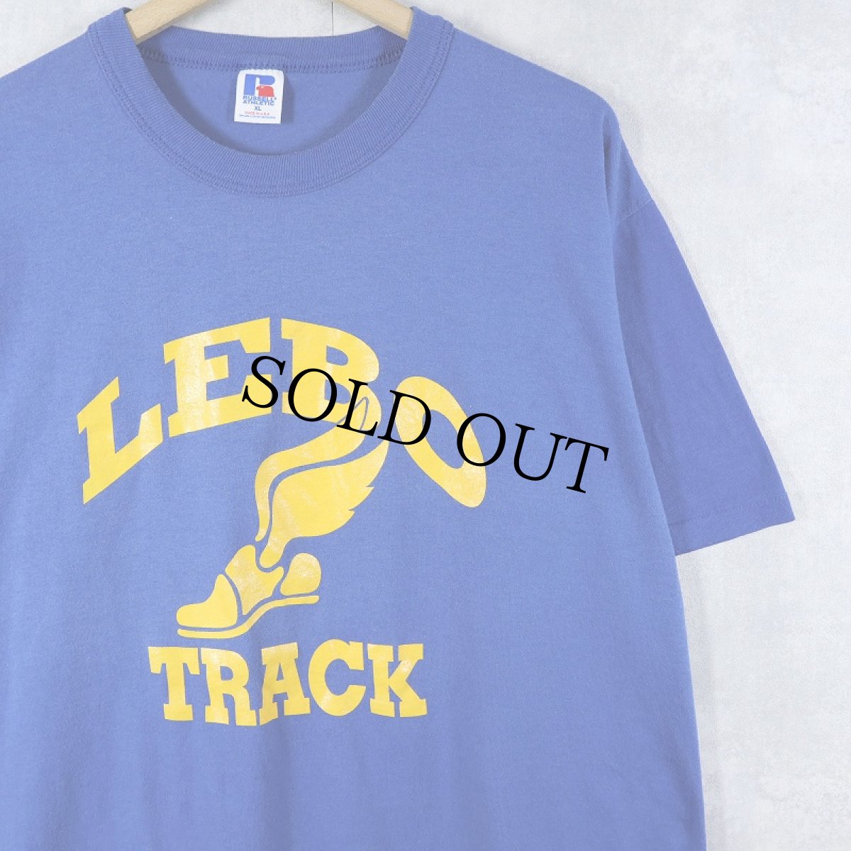 画像1: 80's RUSSELL ATHLETIC USA製 "LEBO TRACK" ウイングフット プリントTシャツ XL (1)