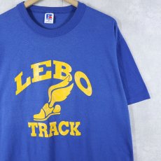画像1: 80's RUSSELL ATHLETIC USA製 "LEBO TRACK" ウイングフット プリントTシャツ XL (1)