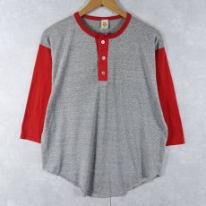 画像1: 80's MEDALION USA製 ヘンリーネック 2トーンTシャツ XL (1)