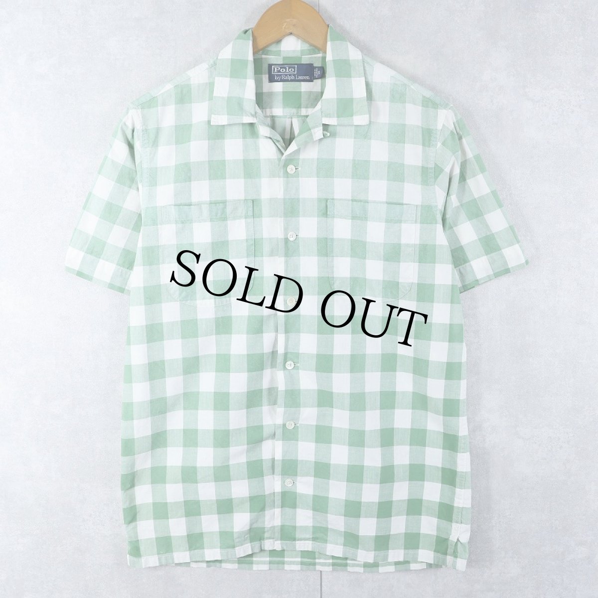 画像1: POLO Ralph Lauren ブロックチェック柄 コットンオープンカラーシャツ S (1)