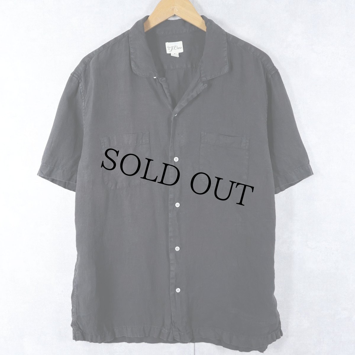 画像1: J.CREW リネンオープンカラーシャツ BLACK L (1)