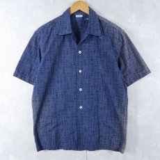 画像1: 50〜60's WEB FOOT 総柄 後染め コットンオープンカラーシャツ M (1)