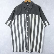 画像1: ストライプ柄 切り替えデザイン コットンシャツ L (1)