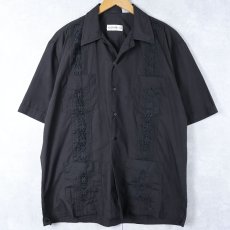 画像1: 90〜2000's PLATOON USA ポリコットン キューバシャツ BLACK M (1)