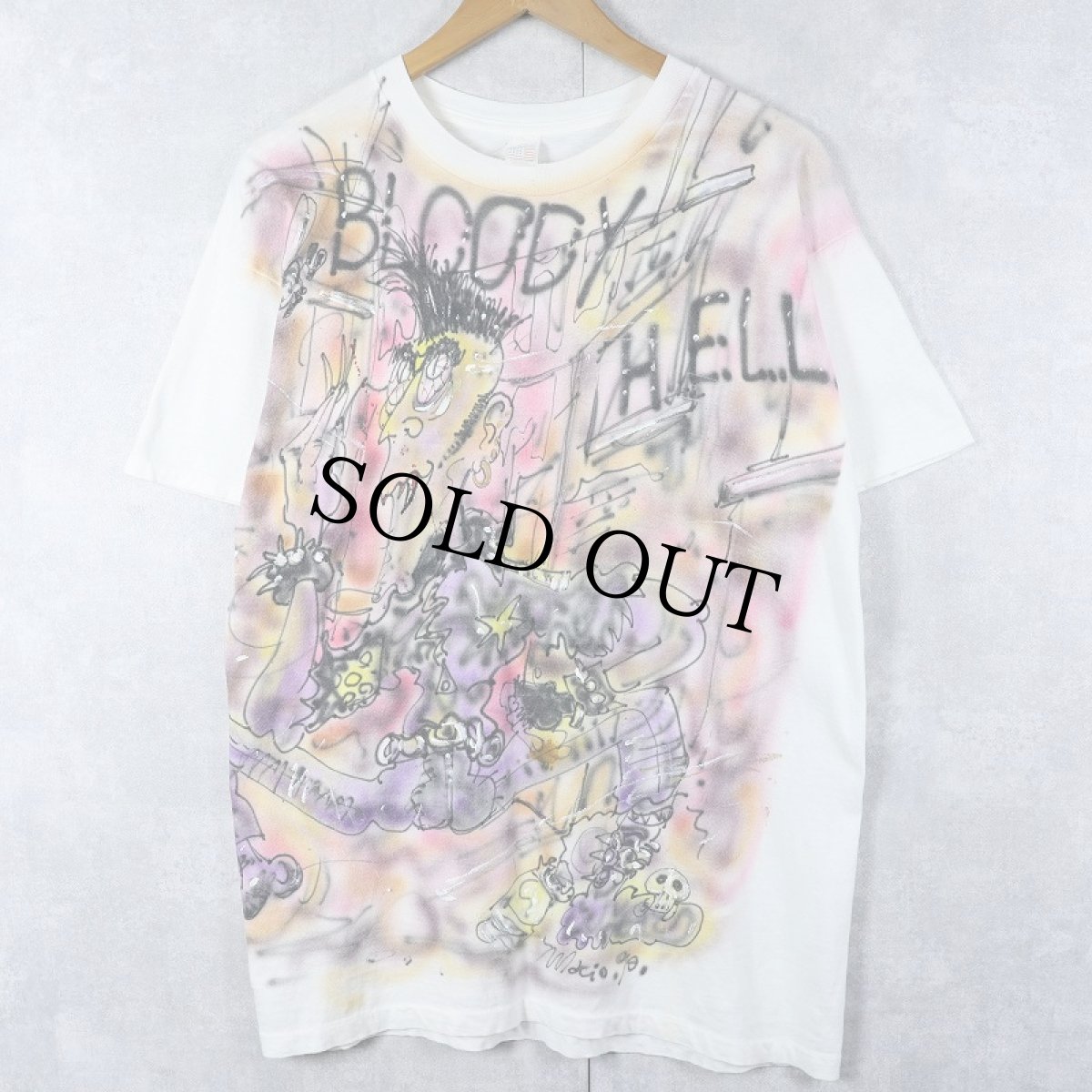 画像1: 90's "BLOODY HELL" ハンドペイントTシャツ XXXL (1)