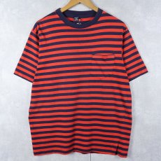 画像1: 90's LANDS' END USA製 ボーダー柄 ポケットTシャツ M (1)