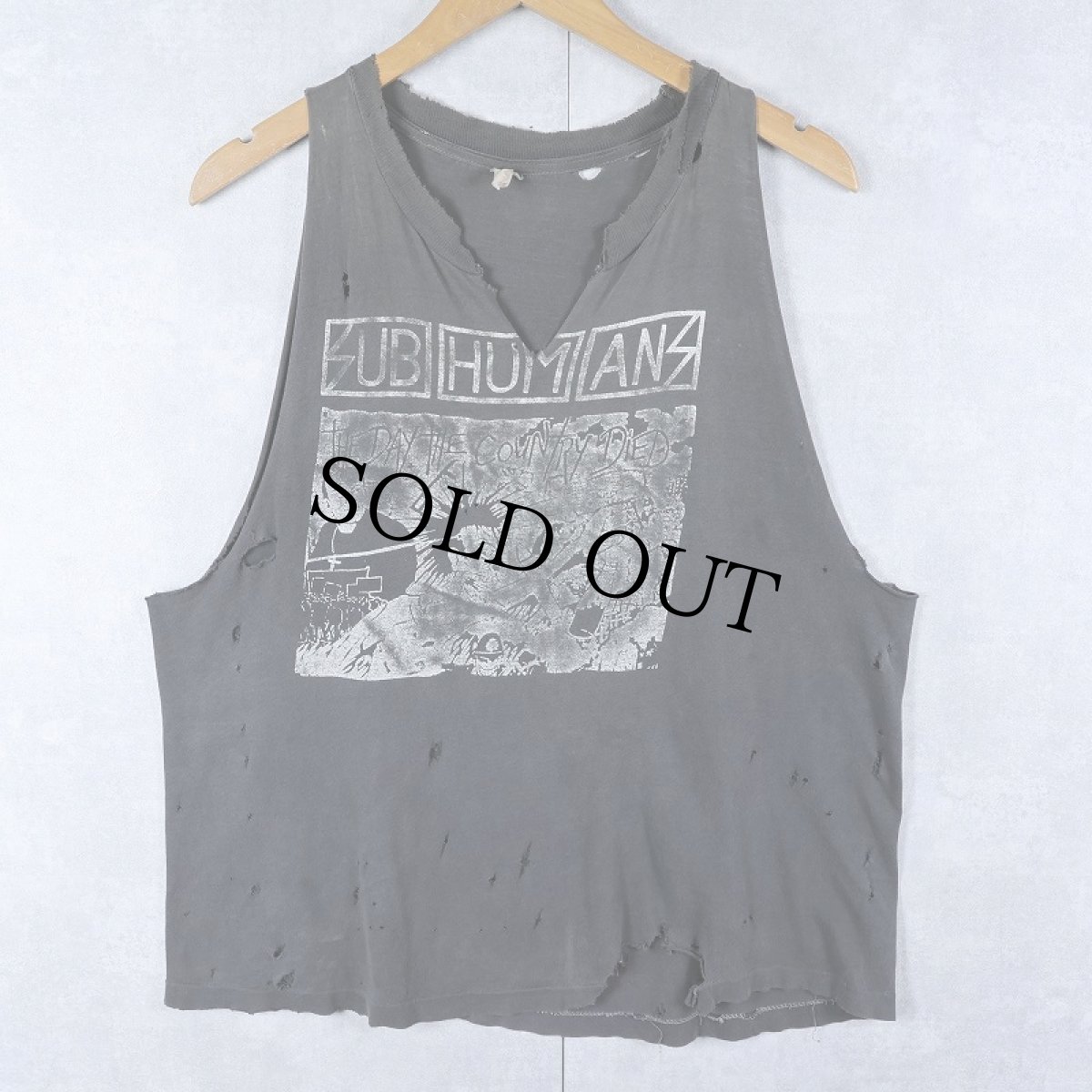 画像1: 90's Subhumans "The Day The Country Died" カットオフスリーブ パンクロックバンド プリントTシャツ BLACK (1)
