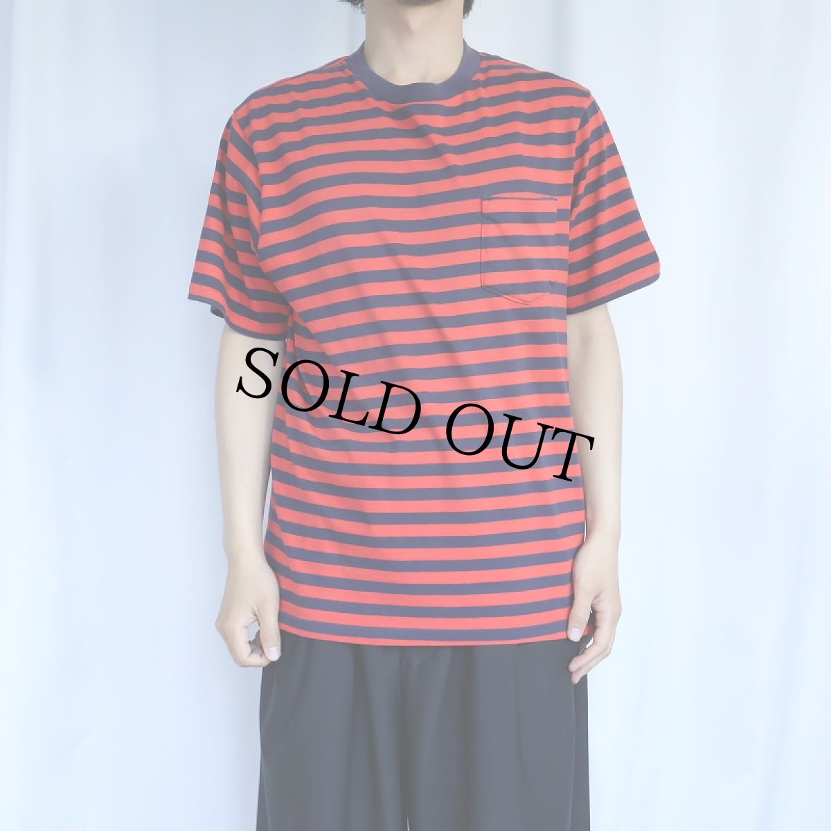 画像2: 90's LANDS' END USA製 ボーダー柄 ポケットTシャツ M (2)