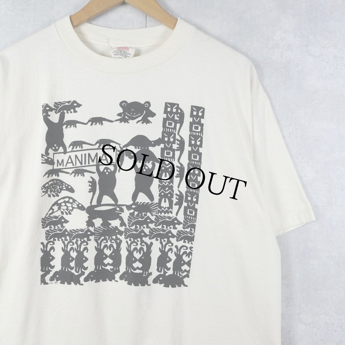 画像1: 90's USA製 "MANIMAL" プリントTシャツ L (1)
