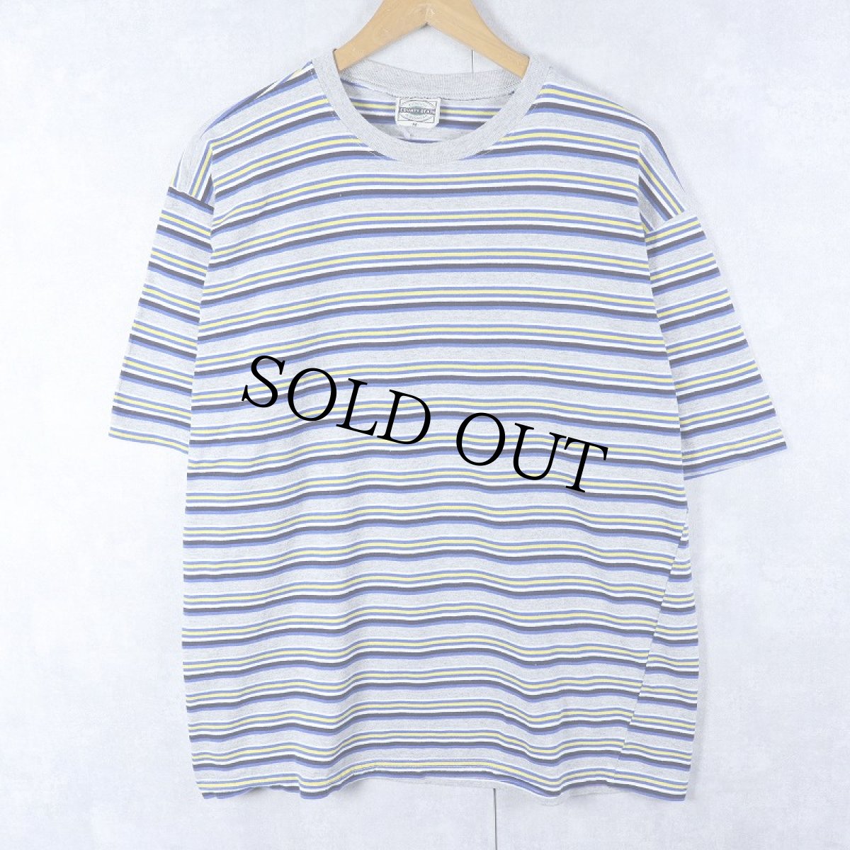 画像1: 90's COUNTY SEAT USA製 マルチボーダー柄 Tシャツ M (1)