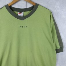 画像1: 90's NIKE USA製 ロゴ刺繡 VネックTシャツ L (1)