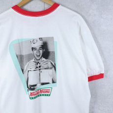 画像1: 90's Krispy Kreme Doughnuts USA製 ドーナツショップ フォトプリントリンガーTシャツ XL タグ付き未使用 (1)