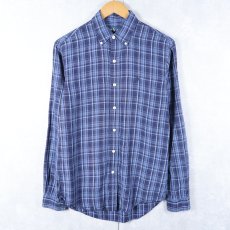画像1: Ralph Lauren "CUSTOM FIT" チェック柄 シルクリネン ボタンダウンシャツ NAVY S (1)