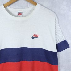 画像1: 90's NIKE 銀タグ USA製 切り替えデザイン メッシュTシャツ L (1)