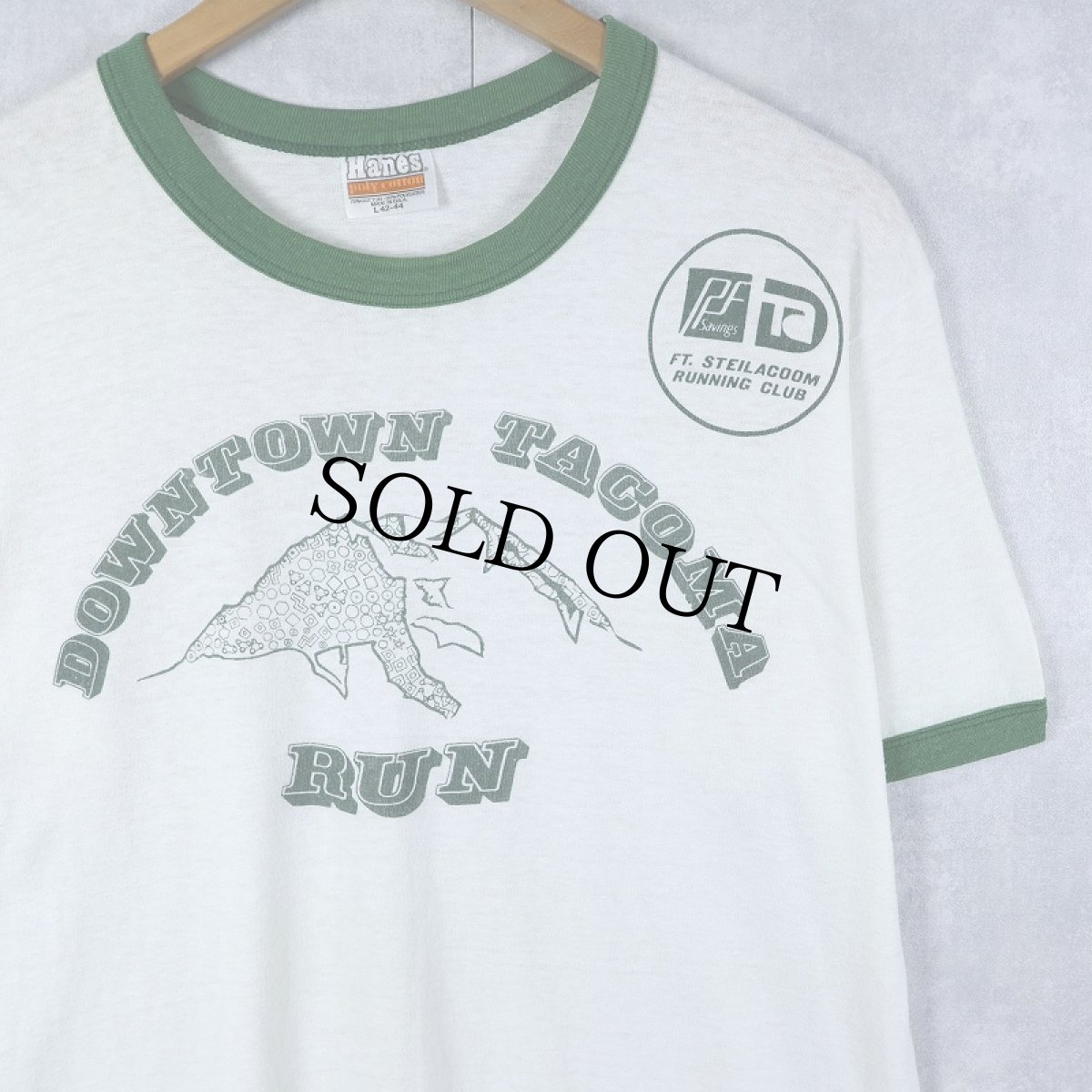 画像1: 70〜80's USA製 "DOWNTOWN TACOMA RUN" プリントリンガーTシャツ L (1)