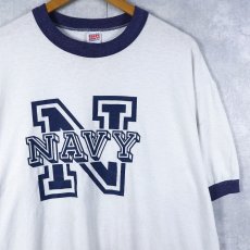 画像1: 80〜90's SOFFE USA製 "NAVY" プリントリンガーTシャツ XL (1)