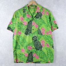 画像1: 60〜70's HAWAII製 花柄 古銭ボタン アロハシャツ (1)