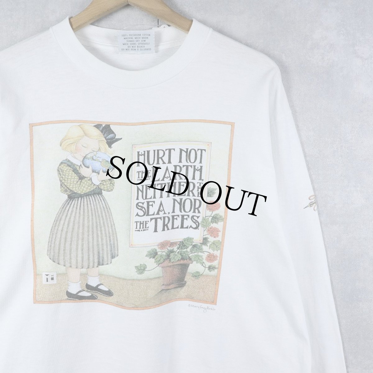 画像1: 90's Mary Engelbreit USA製 "Hurt not the earth..." イラストプリントロンT L (1)