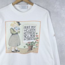 画像1: 90's Mary Engelbreit USA製 "Hurt not the earth..." イラストプリントロンT L (1)