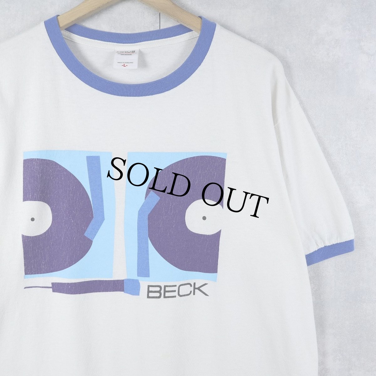 画像1: BECK ミュージシャンプリント リンガーTシャツ L (1)