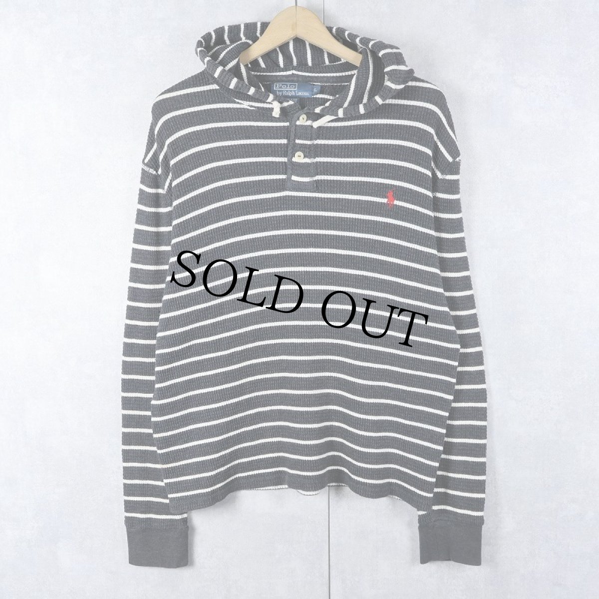 画像1: POLO Ralph Luren ボーダー柄 ヘンリーネック サーマルフーディー L (1)