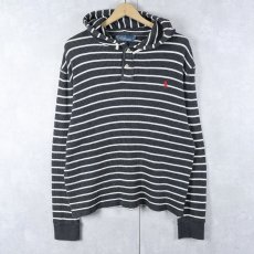 画像1: POLO Ralph Luren ボーダー柄 ヘンリーネック サーマルフーディー L (1)