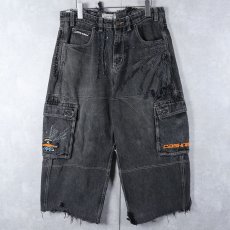 画像2: CASH ONLY ブラックデニム カーゴパンツ W20-34 (2)