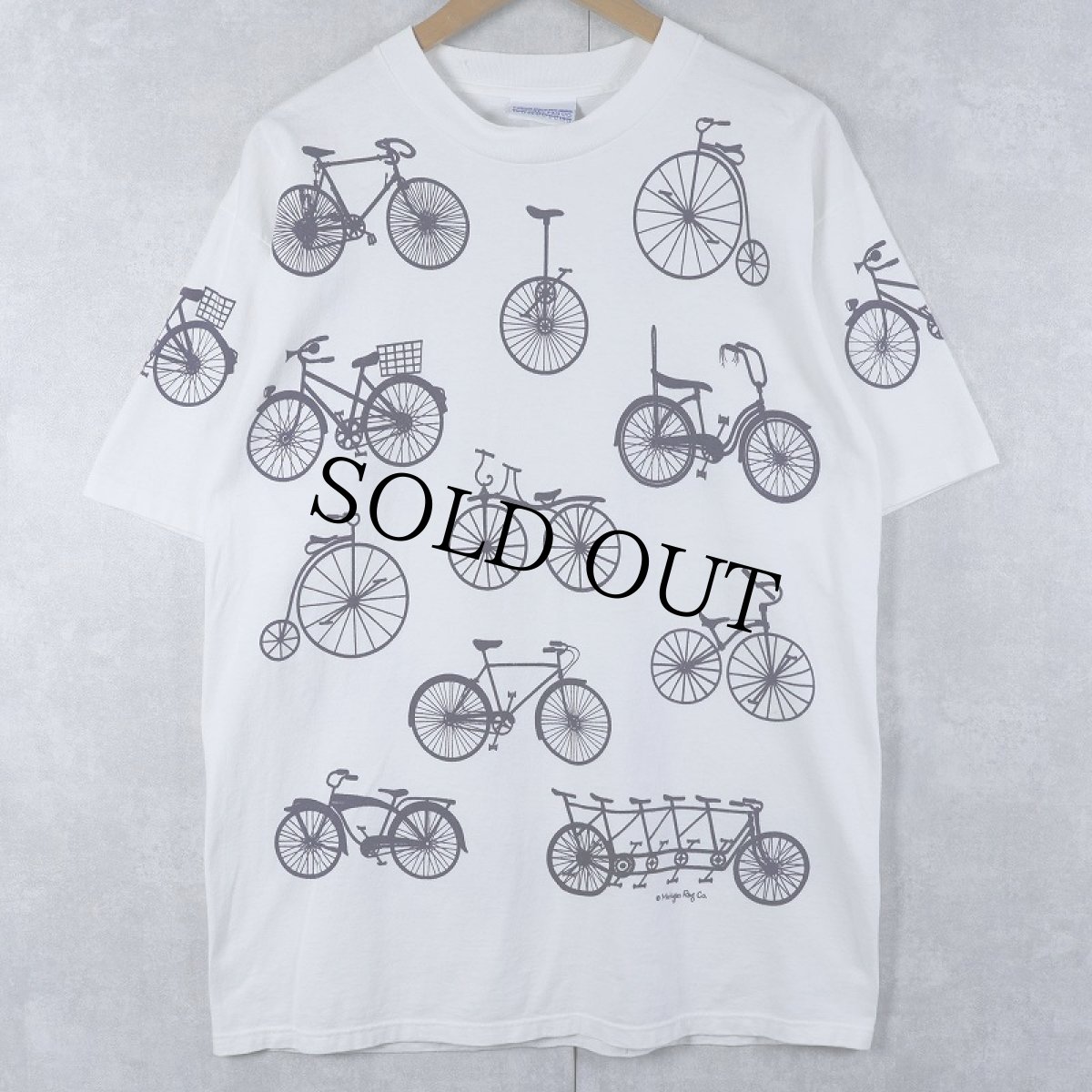 画像1: 90's MICHIGAN RAG CO. USA製 自転車柄 プリントTシャツ L (1)