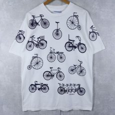 画像1: 90's MICHIGAN RAG CO. USA製 自転車柄 プリントTシャツ L (1)