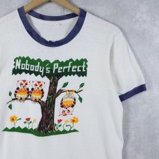 画像1: 70〜80's "Nobody's Pergect" アニマルイラストプリントリンガーTシャツ (1)
