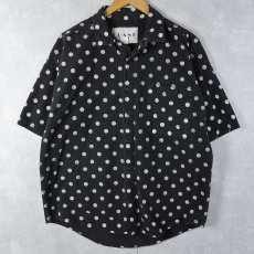 画像1: 90's FRANK USA製 ポルカドット柄 コットンオープンカラーシャツ BLACK M (1)